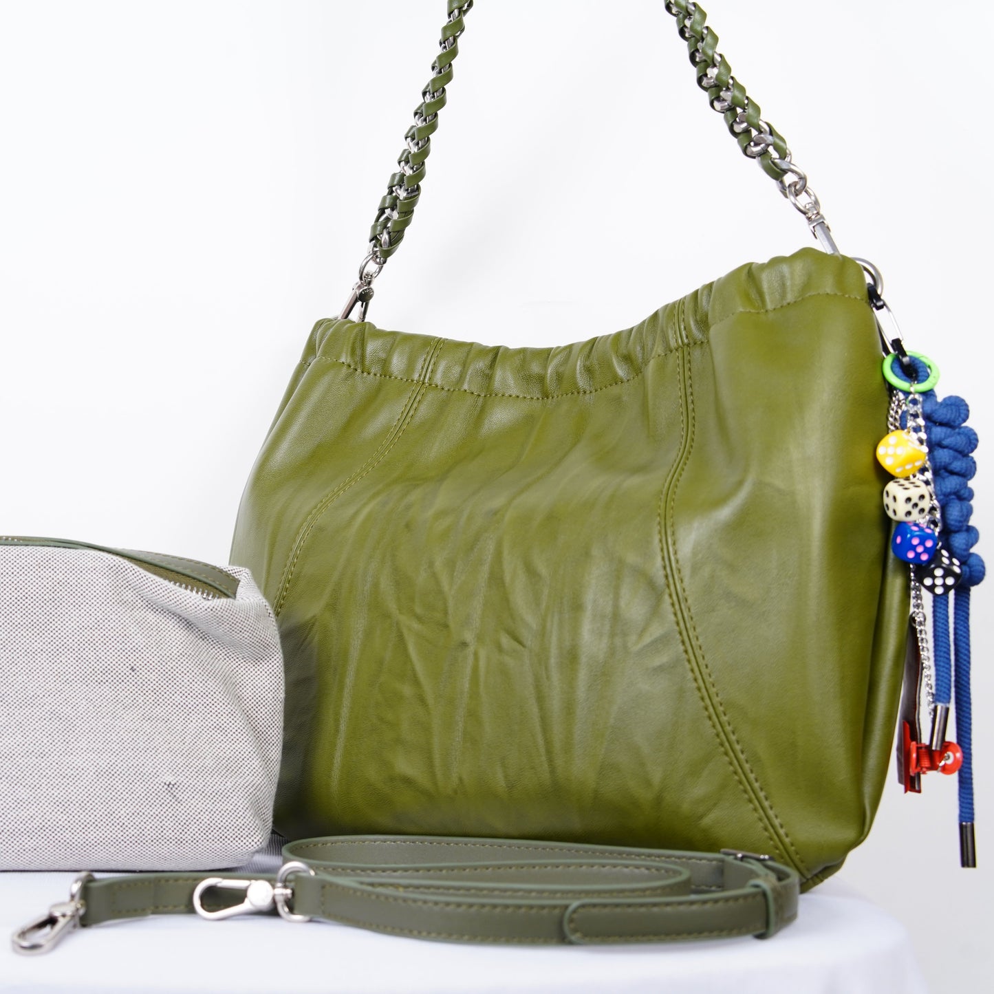 Dice Charm Shoulder Bag - Olive Green Edition